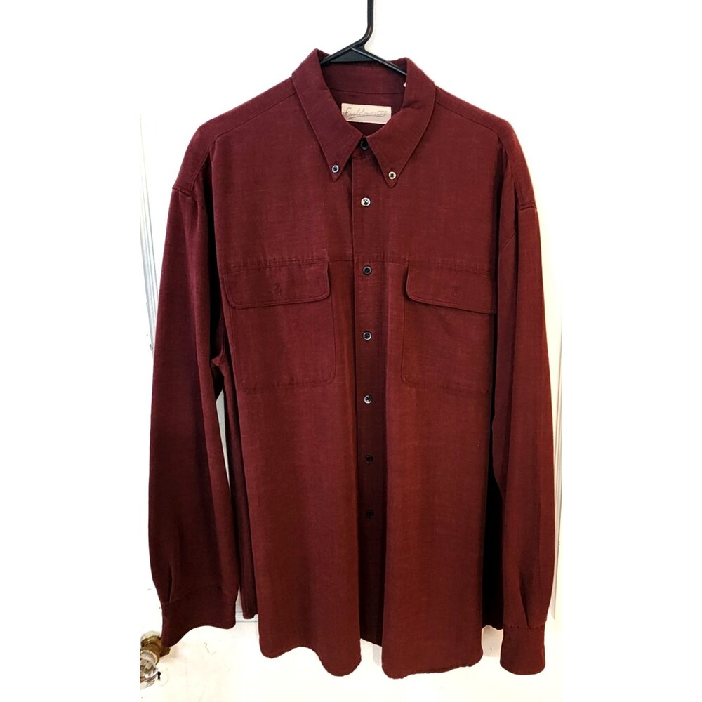 Fieldmaster Long Sleeve Button Down Men's Vintage Shirt Burgundy Size Large